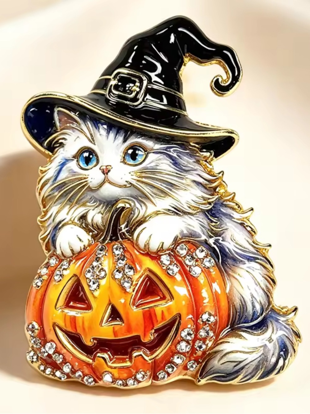 Halloween Cat Pumpkin Brooch